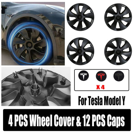 4PCS Wheel Cover Caps 19Inch ABS Black Rim Hubcap Hub Cap For Tesla Model Y Kings Warehouse 