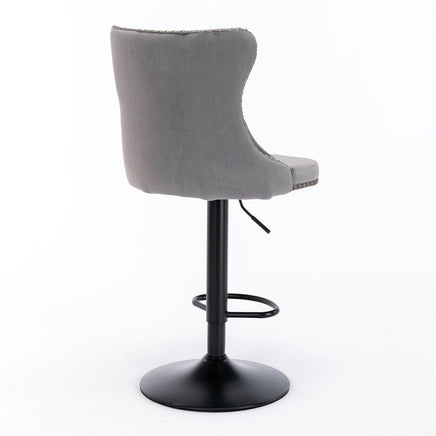 4x Height Adjustable Swivel Bar Stool Velvet Nailhead Barstool with Footrest Kings Warehouse 