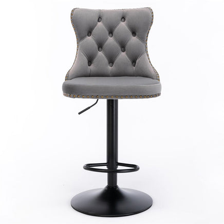 4x Height Adjustable Swivel Bar Stool Velvet Nailhead Barstool with Footrest Kings Warehouse 
