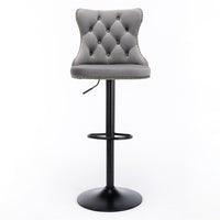 4x Height Adjustable Swivel Bar Stool Velvet Nailhead Barstool with Footrest Kings Warehouse 