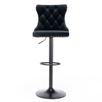 4x Height Adjustable Swivel Bar Stool Velvet Nailhead Barstool with Footrest Kings Warehouse 