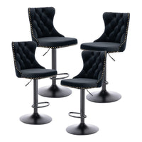 4x Height Adjustable Swivel Bar Stool Velvet Nailhead Barstool with Footrest Kings Warehouse 