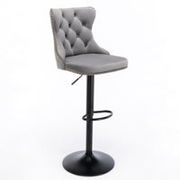 4x Height Adjustable Swivel Bar Stool Velvet Nailhead Barstool with Footrest Kings Warehouse 