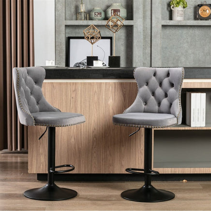 4x Height Adjustable Swivel Bar Stool Velvet Nailhead Barstool with Footrest Kings Warehouse 
