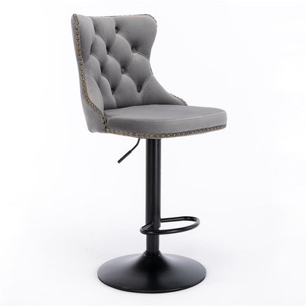 4x Height Adjustable Swivel Bar Stool Velvet Nailhead Barstool with Footrest Kings Warehouse 