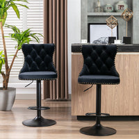 4x Height Adjustable Swivel Bar Stool Velvet Nailhead Barstool with Footrest Kings Warehouse 