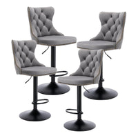 4x Height Adjustable Swivel Bar Stool Velvet Nailhead Barstool with Footrest Kings Warehouse 