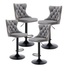4x Height Adjustable Swivel Bar Stool Velvet Nailhead Barstool with Footrest Kings Warehouse 