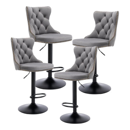 4x Height Adjustable Swivel Bar Stool Velvet Nailhead Barstool with Footrest Kings Warehouse 