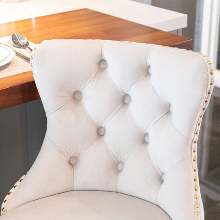 4x Height Adjustable Swivel Bar Stool Velvet Studs Barstool with Footrest and Golden Base- Beige Kings Warehouse 