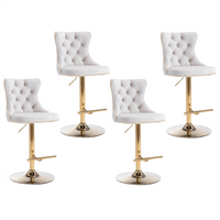 4x Height Adjustable Swivel Bar Stool Velvet Studs Barstool with Footrest and Golden Base- Beige Kings Warehouse 