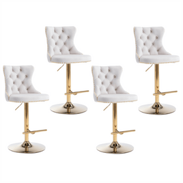 4x Height Adjustable Swivel Bar Stool Velvet Studs Barstool with Footrest and Golden Base- Beige Kings Warehouse 
