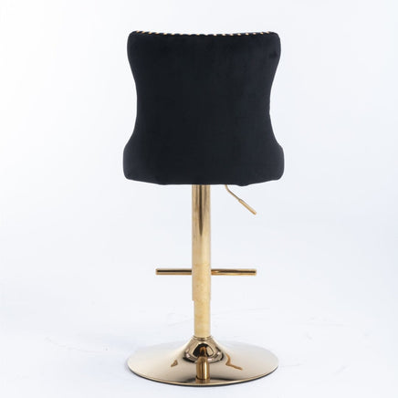 4x Height Adjustable Swivel Bar Stool Velvet Studs Barstool with Footrest and Golden Base- Black Kings Warehouse 
