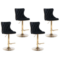 4x Height Adjustable Swivel Bar Stool Velvet Studs Barstool with Footrest and Golden Base- Black Kings Warehouse 