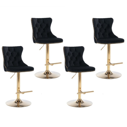 4x Height Adjustable Swivel Bar Stool Velvet Studs Barstool with Footrest and Golden Base- Black Kings Warehouse 