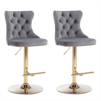 4x Height Adjustable Swivel Bar Stool Velvet Studs Barstool with Footrest and Golden Base- Grey Kings Warehouse 