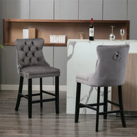 4X Velvet Bar Stools with Studs Trim Wooden Legs Tufted Dining Chairs Kitchen Kings Warehouse 