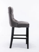 4X Velvet Bar Stools with Studs Trim Wooden Legs Tufted Dining Chairs Kitchen Kings Warehouse 