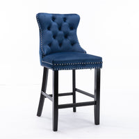 4X Velvet Bar Stools with Studs Trim Wooden Legs Tufted Dining Chairs Kitchen Kings Warehouse 