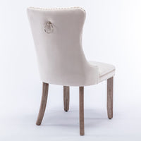 4x Velvet Dining Chairs Upholstered Tufted Kithcen Chair with Solid Wood Legs Stud Trim and Ring-Beige Kings Warehouse 