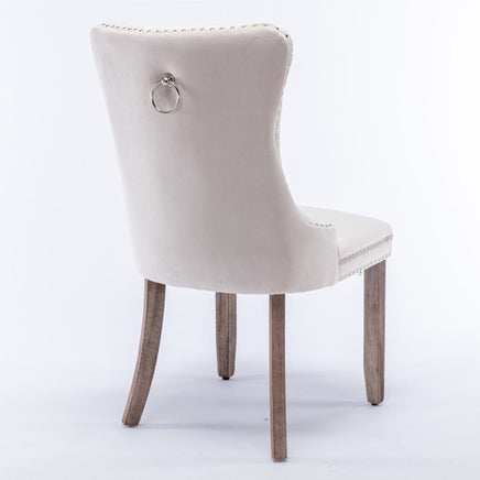 4x Velvet Dining Chairs Upholstered Tufted Kithcen Chair with Solid Wood Legs Stud Trim and Ring-Beige Kings Warehouse 