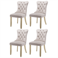 4x Velvet Dining Chairs Upholstered Tufted Kithcen Chair with Solid Wood Legs Stud Trim and Ring-Beige Kings Warehouse 