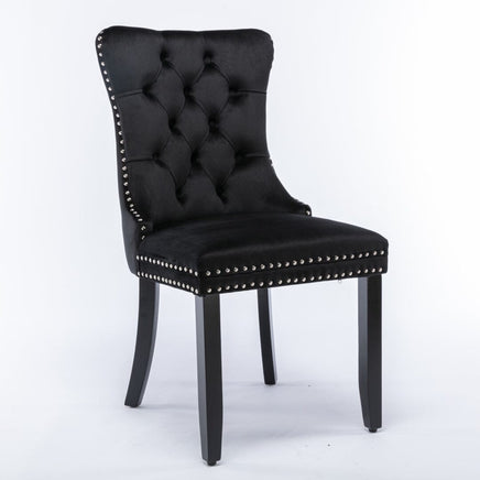 4x Velvet Dining Chairs Upholstered Tufted Kithcen Chair with Solid Wood Legs Stud Trim and Ring-Black Kings Warehouse 