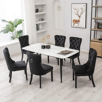 4x Velvet Dining Chairs Upholstered Tufted Kithcen Chair with Solid Wood Legs Stud Trim and Ring-Black Kings Warehouse 