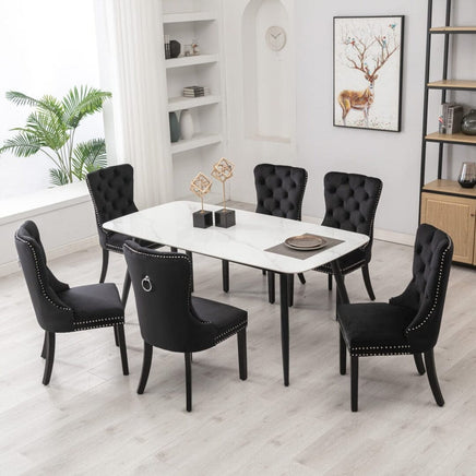 4x Velvet Dining Chairs Upholstered Tufted Kithcen Chair with Solid Wood Legs Stud Trim and Ring-Black Kings Warehouse 