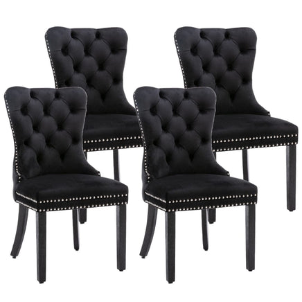 4x Velvet Dining Chairs Upholstered Tufted Kithcen Chair with Solid Wood Legs Stud Trim and Ring-Black Kings Warehouse 