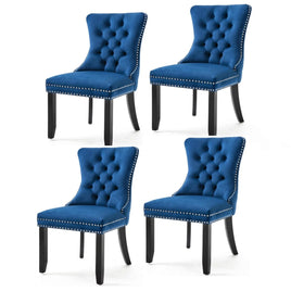 4x Velvet Dining Chairs Upholstered Tufted Kithcen Chair with Solid Wood Legs Stud Trim and Ring-Blue Kings Warehouse 