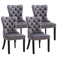 4x Velvet Dining Chairs Upholstered Tufted Kithcen Chair with Solid Wood Legs Stud Trim and Ring-Gray Kings Warehouse 