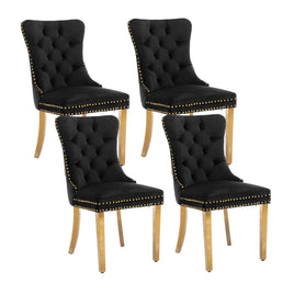 4x Velvet Dining Chairs with Golden Metal Legs-Black Kings Warehouse 