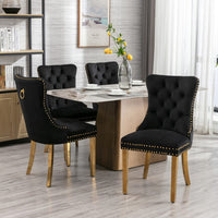 4x Velvet Dining Chairs with Golden Metal Legs-Black Kings Warehouse 