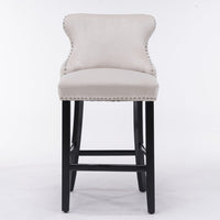 4x Velvet Upholstered Button Tufted Bar Stools with Wood Legs and Studs-Beige Kings Warehouse 