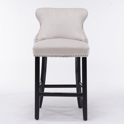 4x Velvet Upholstered Button Tufted Bar Stools with Wood Legs and Studs-Beige Kings Warehouse 