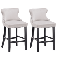 4x Velvet Upholstered Button Tufted Bar Stools with Wood Legs and Studs-Beige Kings Warehouse 