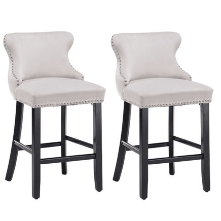 4x Velvet Upholstered Button Tufted Bar Stools with Wood Legs and Studs-Beige Kings Warehouse 