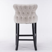4x Velvet Upholstered Button Tufted Bar Stools with Wood Legs and Studs-Beige Kings Warehouse 