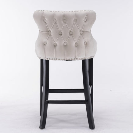 4x Velvet Upholstered Button Tufted Bar Stools with Wood Legs and Studs-Beige Kings Warehouse 