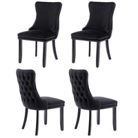 4x Velvet Upholstered Dining Chairs Tufted Wingback Side Chair with Studs Trim Solid Wood Legs for Kitchen Kings Warehouse 