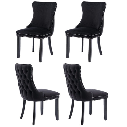 4x Velvet Upholstered Dining Chairs Tufted Wingback Side Chair with Studs Trim Solid Wood Legs for Kitchen Kings Warehouse 