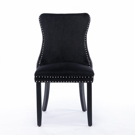 4x Velvet Upholstered Dining Chairs Tufted Wingback Side Chair with Studs Trim Solid Wood Legs for Kitchen Kings Warehouse 