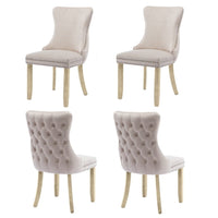 4x Velvet Upholstered Dining Chairs Tufted Wingback Side Chair with Studs Trim Solid Wood Legs for Kitchen Kings Warehouse 