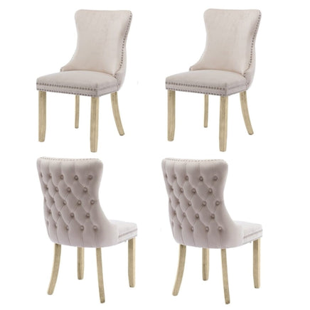 4x Velvet Upholstered Dining Chairs Tufted Wingback Side Chair with Studs Trim Solid Wood Legs for Kitchen Kings Warehouse 