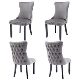 4x Velvet Upholstered Dining Chairs Tufted Wingback Side Chair with Studs Trim Solid Wood Legs for Kitchen Kings Warehouse 