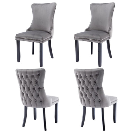 4x Velvet Upholstered Dining Chairs Tufted Wingback Side Chair with Studs Trim Solid Wood Legs for Kitchen Kings Warehouse 