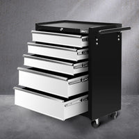 5 Drawer Mechanic Tool Box Cabinet Storage Trolley - Black & Grey KingsWarehouse 