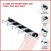 5-Hook Bathroom Robe and Towel Rail Bar Rack Kings Warehouse 