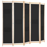 5-Panel Room Divider Black 200x170x4 cm Fabric Kings Warehouse 